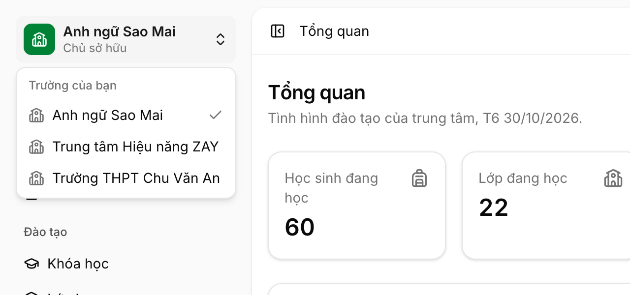 Danh sách Trường của bạn khi bấm vào tên trường